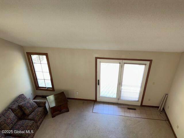 unfurnished living room featuring baseboards and carpet floors