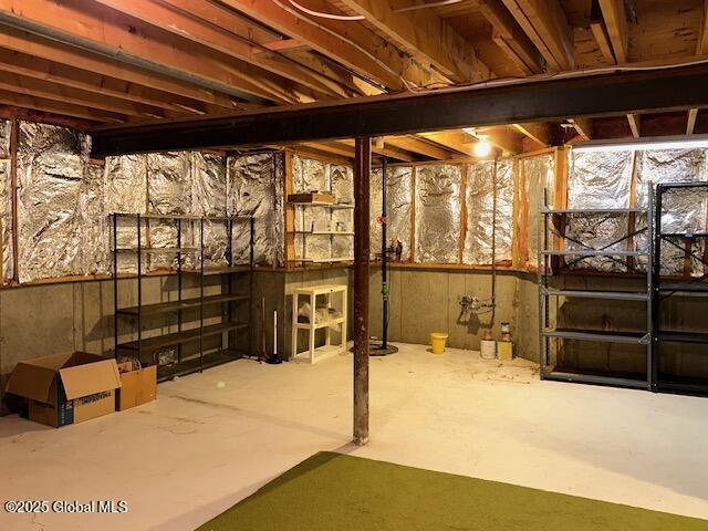 view of unfinished basement