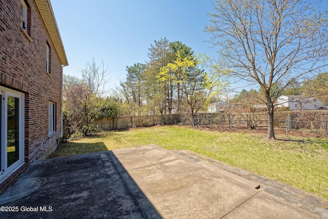 view of yard with a fenced backyard and a patio area