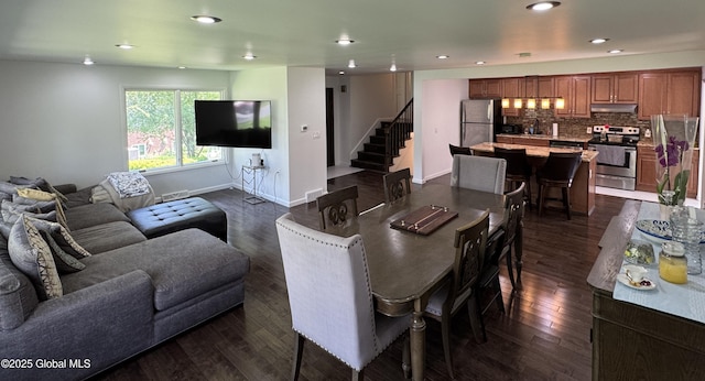 15 Campus View Dr, Colonie, NY 12211 - living room with dark wood-style floors, stairway, recessed lighting, and baseboards