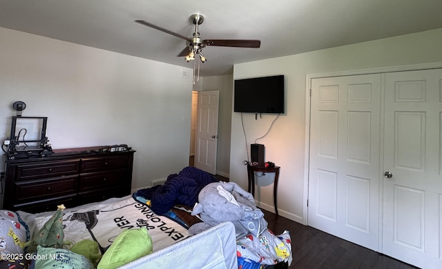 15 Campus View Dr, Colonie, NY 12211 - bedroom with dark wood-style floors, a ceiling fan, and baseboards