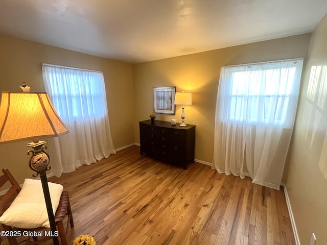 interior space with light wood-style floors and baseboards