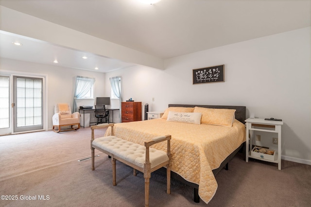 carpeted bedroom featuring recessed lighting