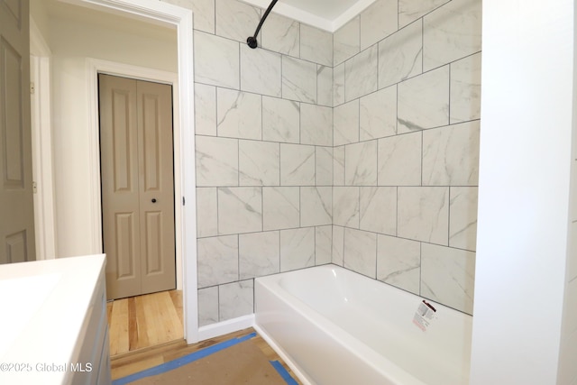 full bath with vanity and wood finished floors