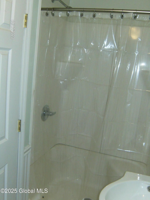 21 Depot St, Greenwich, NY 12834 - bathroom with curtained shower and a sink