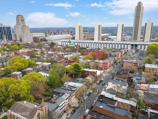 birds eye view of property with a view of city