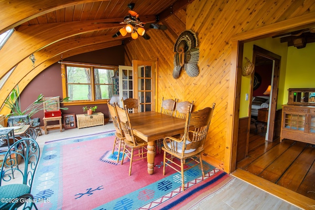71 S Rd, Hampton, NY 12887 - dining area with ceiling fan and wooden walls