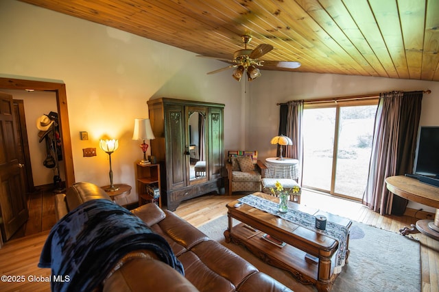 71 S Rd, Hampton, NY 12887 - living area with vaulted ceiling, light wood-style flooring, ceiling fan, and wood ceiling