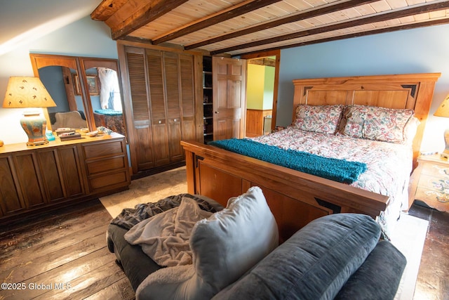 71 S Rd, Hampton, NY 12887 - bedroom featuring beamed ceiling, wood ceiling, and light wood-style floors
