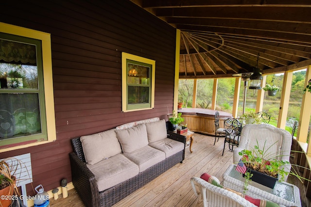 71 S Rd, Hampton, NY 12887 - sunroom / solarium featuring a jacuzzi and an outdoor hangout area