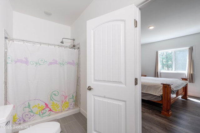 23 Locust Ridge Dr, Corinth, NY 12822 - bathroom with toilet, baseboards, wood finished floors, recessed lighting, and ensuite bathroom