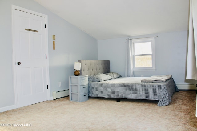 28 Puritan Dr, Rotterdam, NY 12306 - bedroom featuring a baseboard radiator, light colored carpet, a baseboard heating unit, and lofted ceiling