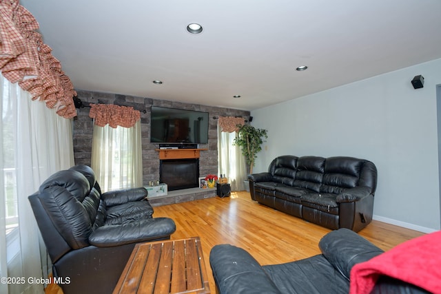 37 Old Hickory Rd, Brunswick, NY 12180 - living room featuring wood finished floors, a fireplace, and recessed lighting