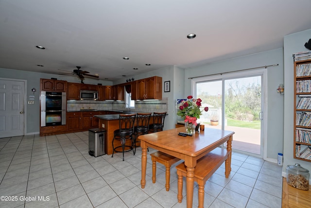37 Old Hickory Rd, Brunswick, NY 12180 - dining area featuring light tile patterned floors, recessed lighting, baseboards, and ceiling fan