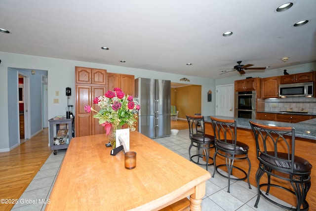 37 Old Hickory Rd, Brunswick, NY 12180 - dining space featuring light wood-type flooring, baseboards, a ceiling fan, and recessed lighting