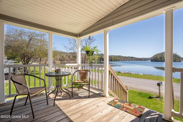 wooden terrace with a water view