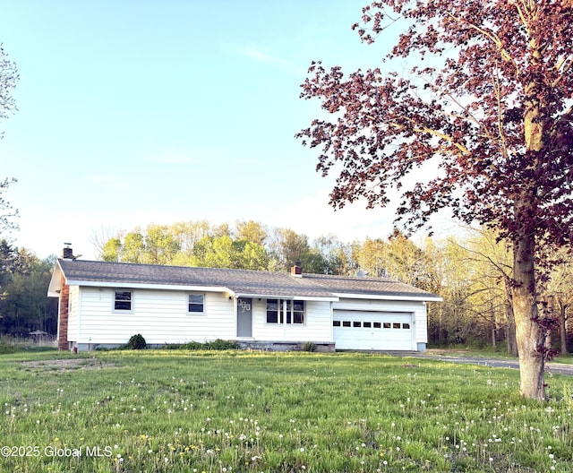 11 Mcdermott Rd, Mechanicville, NY 12118 - ranch-style house featuring a chimney, an attached garage, and a front lawn