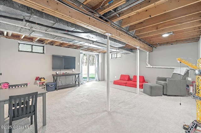 basement with carpet floors