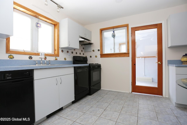 kitchen featuring under cabinet range hood, a wealth of natural light, and dishwasher