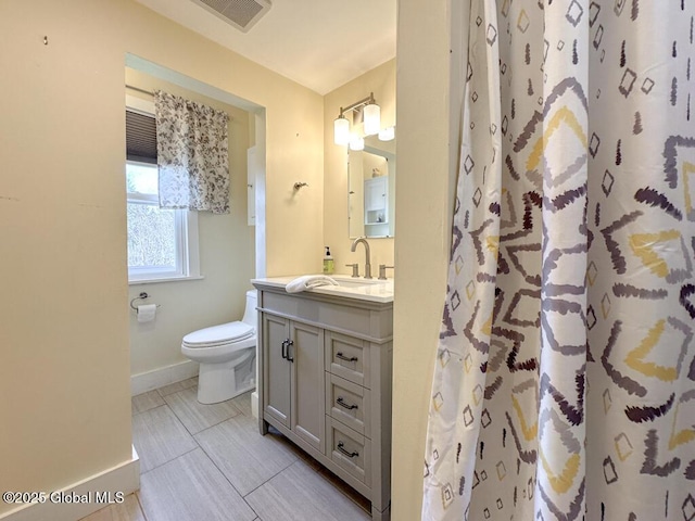 11 Mill St, Chester, NY 12817 - bathroom featuring vanity, toilet, a shower with shower curtain, baseboards, and visible vents