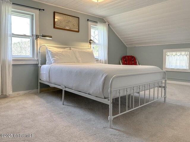 11 Mill St, Chester, NY 12817 - bedroom with carpet flooring, baseboards, vaulted ceiling, and wood ceiling
