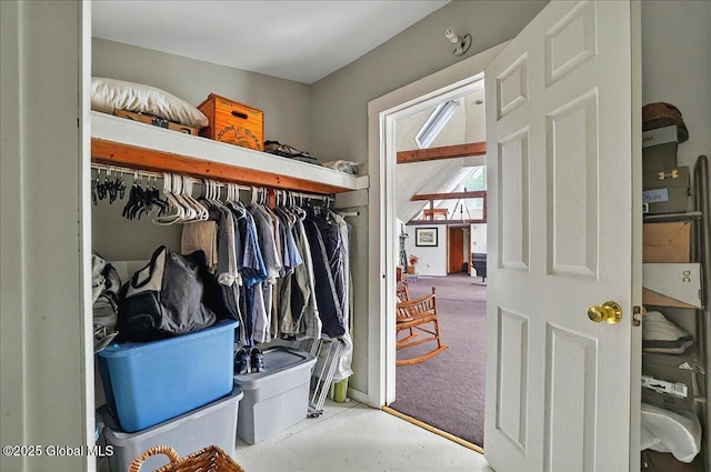 walk in closet featuring carpet floors