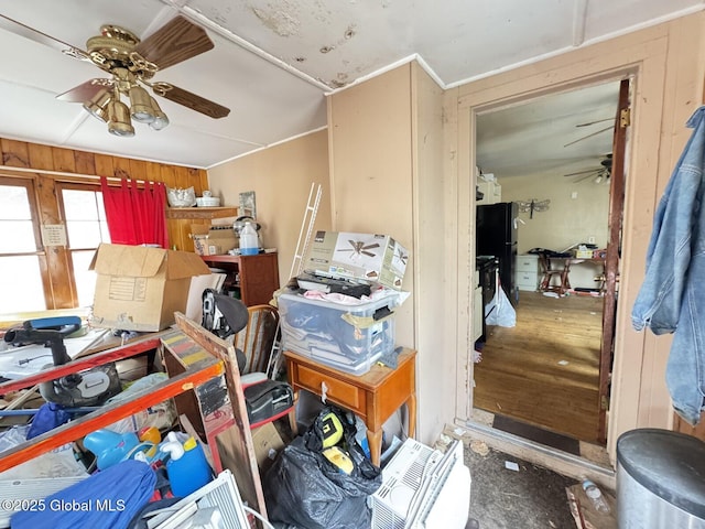 miscellaneous room featuring ceiling fan and wood finished floors