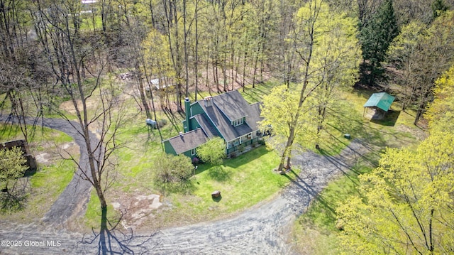 bird's eye view with a view of trees