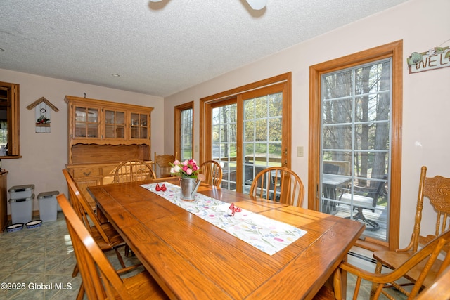 dining room with a textured ceiling