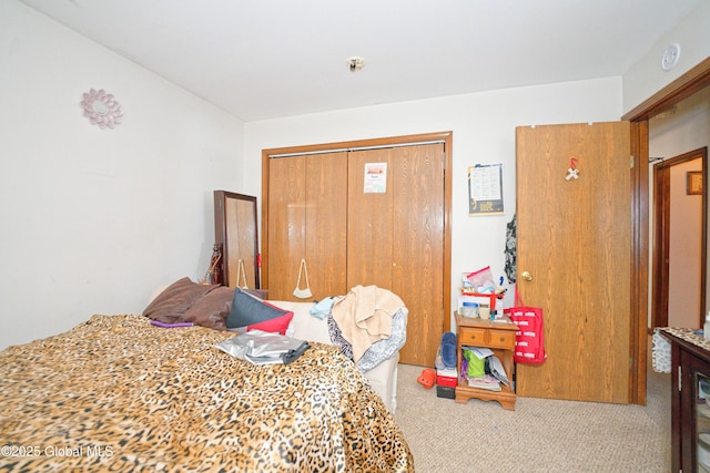 bedroom featuring a closet and carpet flooring