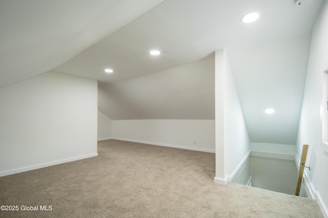 bonus room with baseboards, carpet, recessed lighting, and lofted ceiling