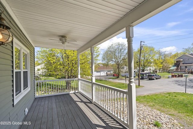 deck featuring ceiling fan and covered porch