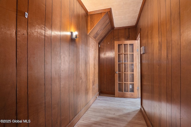 5 Barney St, Schenectady, NY 12307 - hallway featuring baseboards, wood walls, and wood finished floors