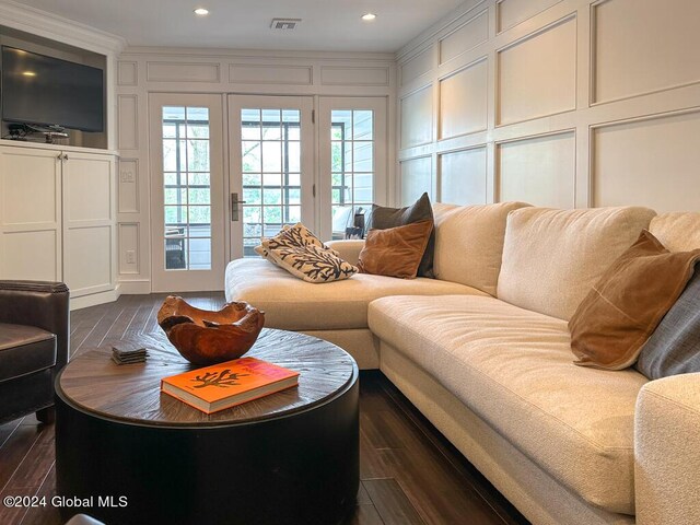 5A6 Sagamore Rd, Bolton, NY 12814 - living room with recessed lighting, a decorative wall, dark wood-type flooring, and visible vents