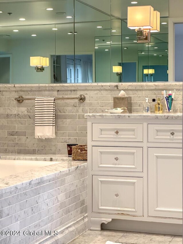 5A6 Sagamore Rd, Bolton, NY 12814 - bathroom with decorative backsplash and vanity