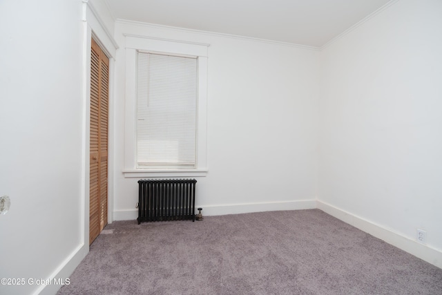 1538 Nott St, Schenectady, NY 12308 - carpeted empty room featuring radiator heating unit, ornamental molding, and baseboards