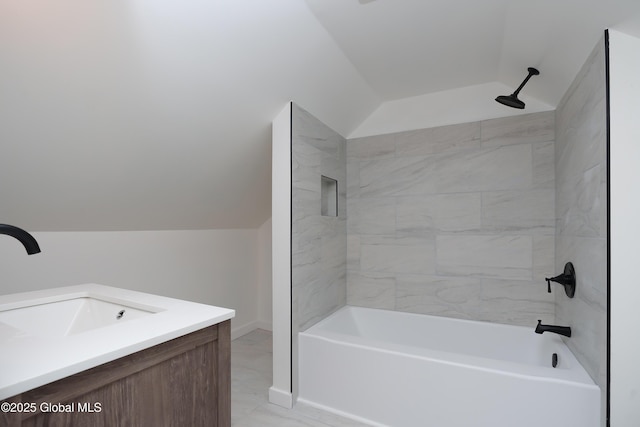 1538 Nott St, Schenectady, NY 12308 - bathroom with lofted ceiling, washtub / shower combination, and vanity