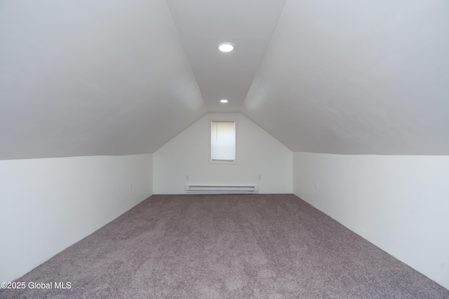 1538 Nott St, Schenectady, NY 12308 - additional living space with a baseboard heating unit, lofted ceiling, carpet, and recessed lighting