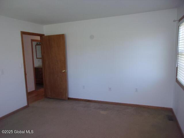 spare room featuring baseboards and light carpet