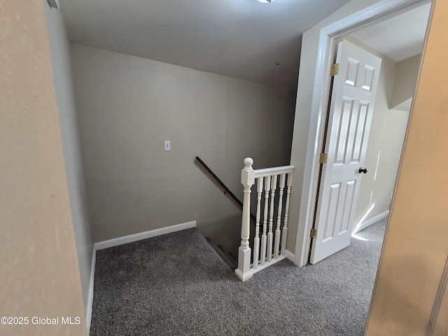 stairs with baseboards and carpet