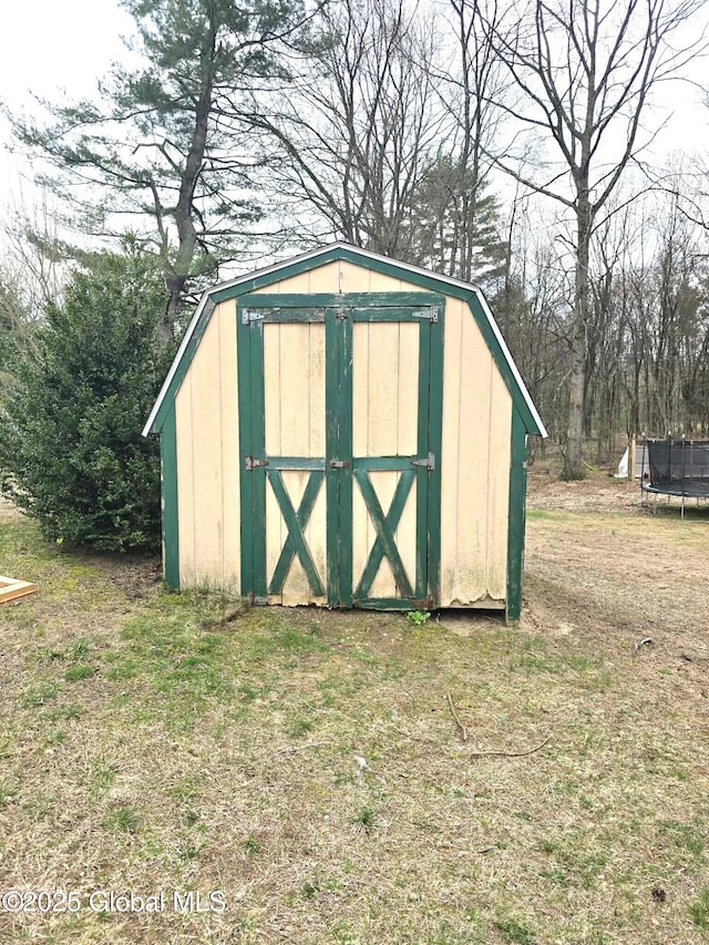view of shed featuring a trampoline