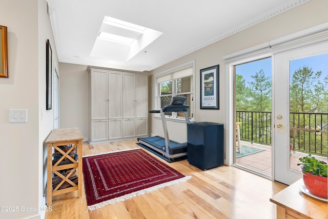 73 Railroad Pl Unit 403-404, Saratoga Springs, Inside, NY 12866 - office space featuring light wood-type flooring, a skylight, and crown molding
