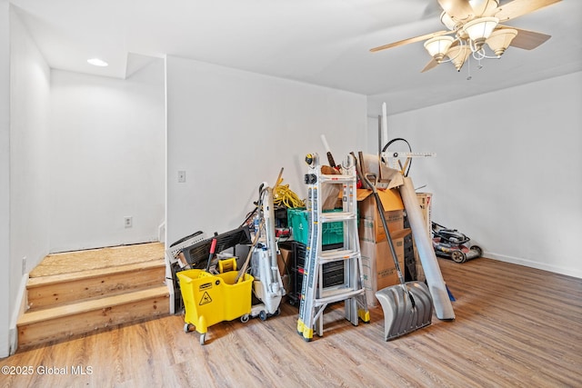 interior space featuring a ceiling fan