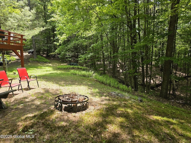 95 Marion Rd, Edinburg, NY 12134 - view of grassy yard with a fire pit and a wooden deck