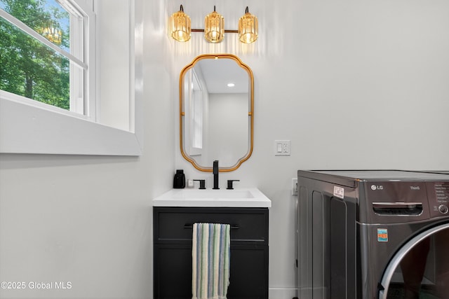175 Library Ave, Warrensburg, NY 12885 - bathroom featuring washer / dryer and vanity