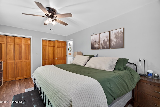 175 Library Ave, Warrensburg, NY 12885 - bedroom with two closets, wood finished floors, and ceiling fan