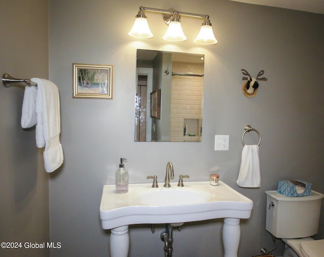 full bathroom with walk in shower and toilet