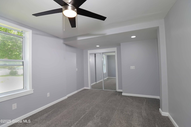 701 Engleman Ave, Glenville, NY 12302 - unfurnished bedroom featuring dark colored carpet, a closet, baseboards, recessed lighting, and a ceiling fan