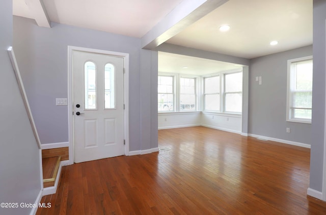 701 Engleman Ave, Glenville, NY 12302 - foyer featuring wood finished floors, baseboards, beam ceiling, and recessed lighting