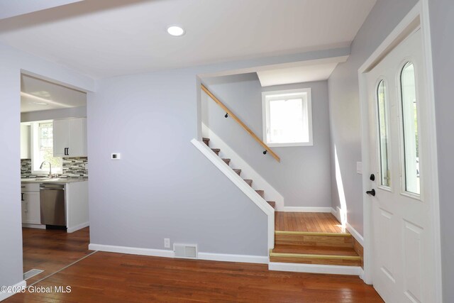 701 Engleman Ave, Glenville, NY 12302 - foyer featuring stairway, wood finished floors, recessed lighting, and baseboards